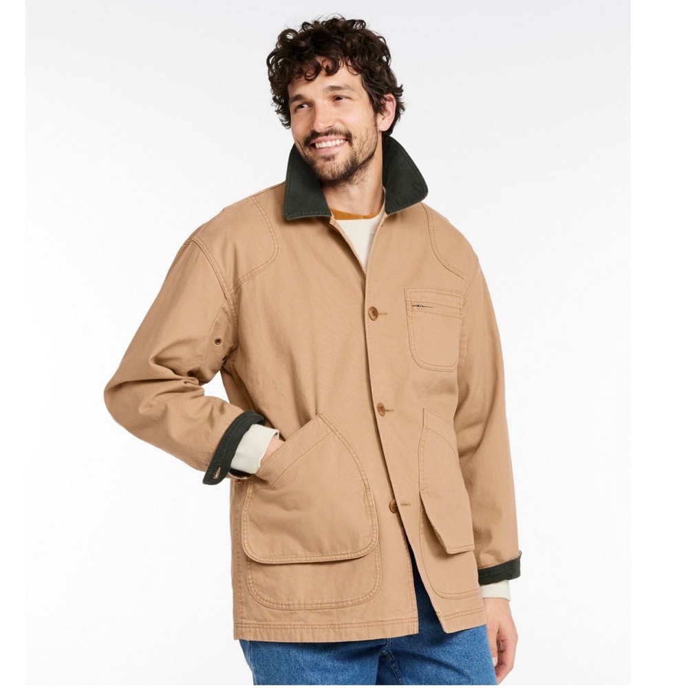 L.L. Bean Tan Jacket with Green Accents